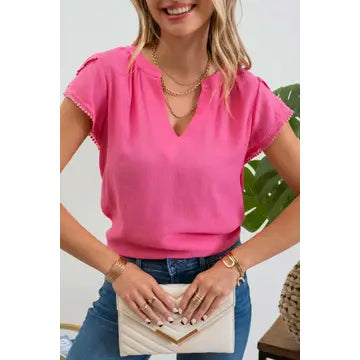 BLU PEPPER Split Neck Petal Tassel Sleeve Blouse