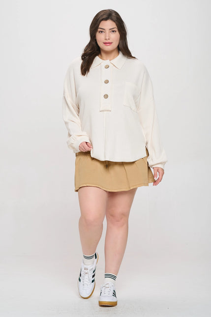 BLU PEPPER Plus Collared Raw Edge Knit Top