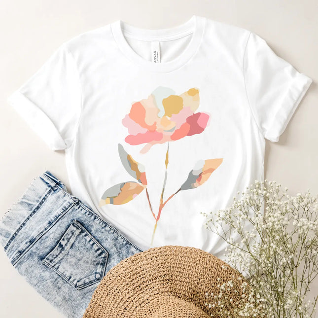 Watercolor Floral Mosaic Abstract Flower Pastel Graphic Tee - White