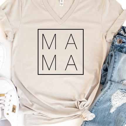 Modern Mama Neutral Beige V-Neck Mothers Day Graphic Tee - Sand