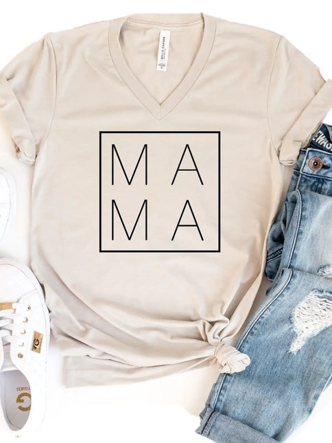 Modern Mama Neutral Beige V-Neck Mothers Day Graphic Tee - Sand