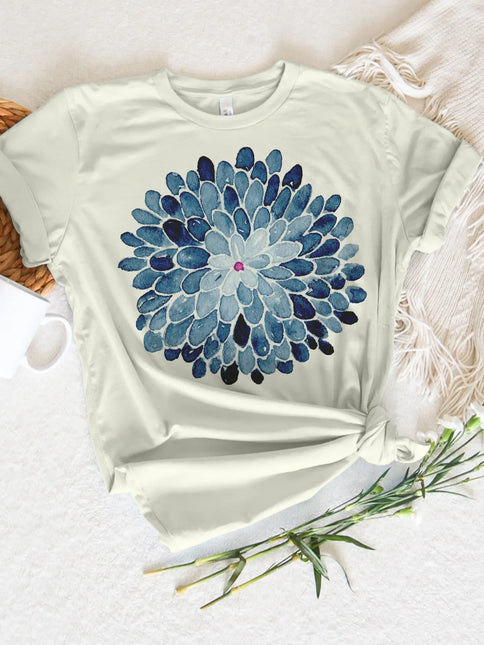 Elegant Blue Mum Floral Vintage Graphic Tee - Citron