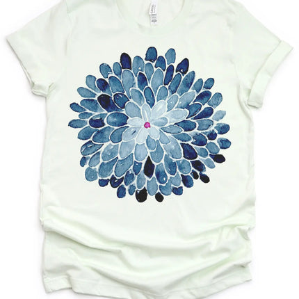 Elegant Blue Mum Floral Vintage Graphic Tee - Citron