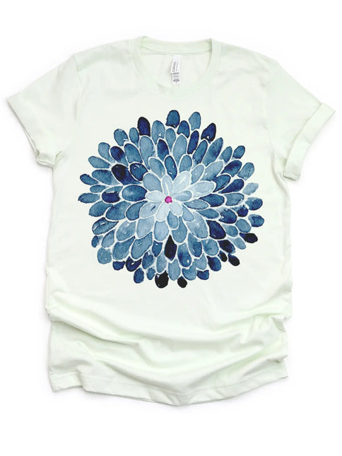Elegant Blue Mum Floral Vintage Graphic Tee - Citron