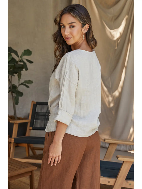 MILIO MILANO Italian Linen Ring Clip Long Sleeve Top
