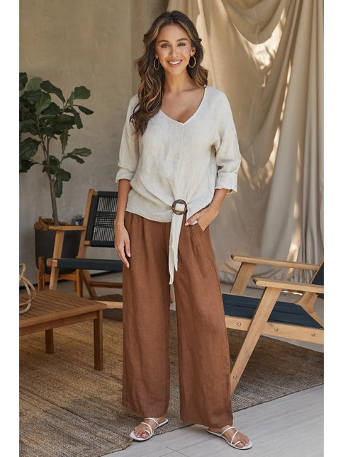MILIO MILANO Italian Linen Ring Clip Long Sleeve Top