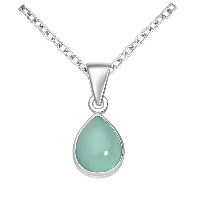 Aqua Chalcedony / Sterling Teardrop Pendant Necklace