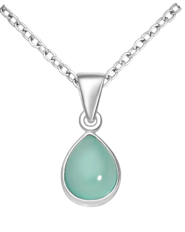 Aqua Chalcedony / Sterling Teardrop Pendant Necklace