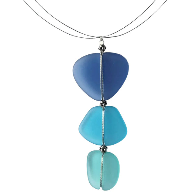 Sea Glass Triple Pendant Necklace