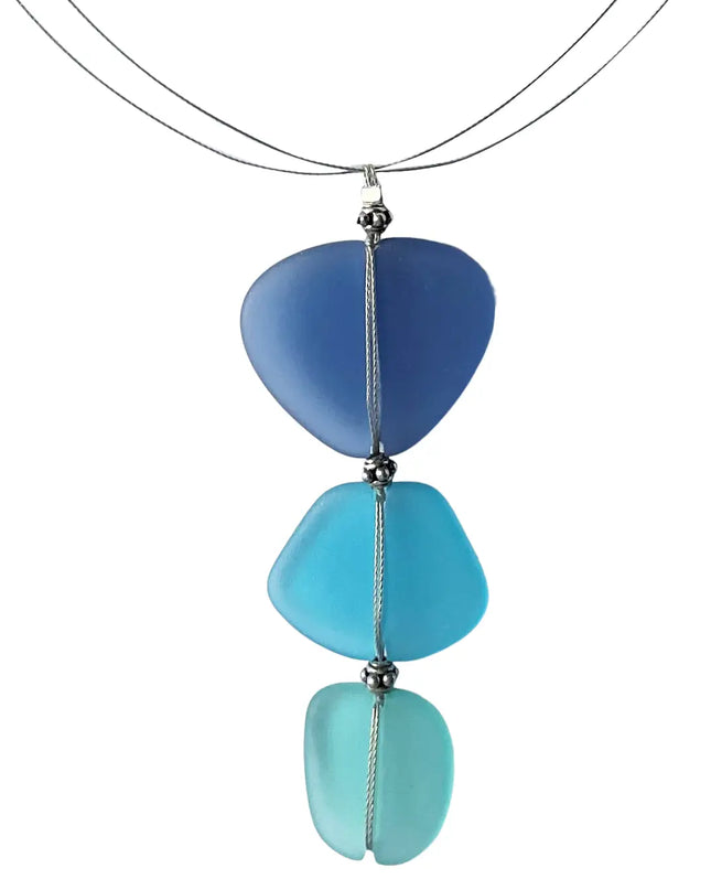 Sea Glass Triple Pendant Necklace