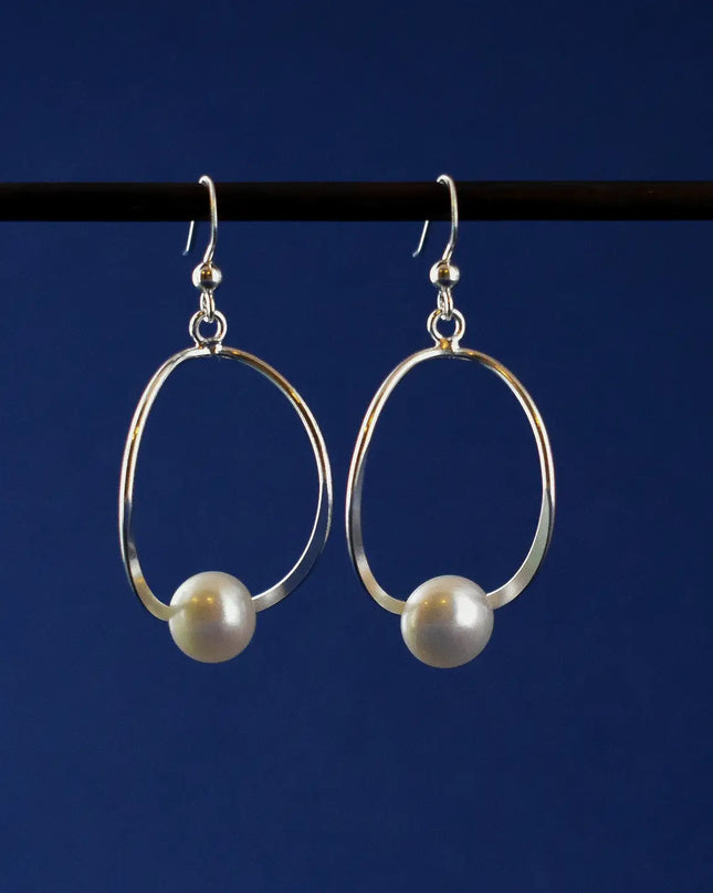 Sterling Freshwater Pearl Oval Drop Wire Earrings