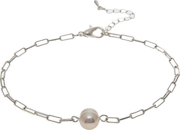 Silver Open Chain-link Pearl Anklet