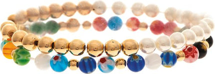 Gold White Millefiori Glass Bead Bracelet Set