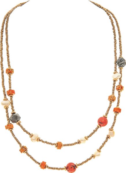 Coral Seed Bead 2 Layer Necklace Set
