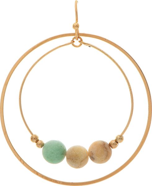 Gold Double Ring Wood Bead Earring