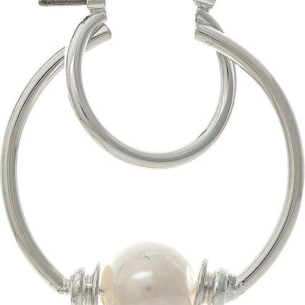 Silver Faux Pearl Double Hoop Earring