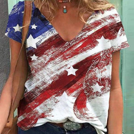 Star Print Colorblock Short Sleeve Tee
