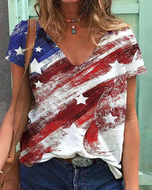 Star Print Colorblock Short Sleeve Tee