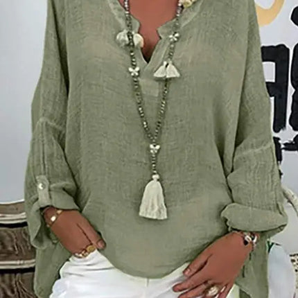 Long Sleeve Plain V Neck Tunic