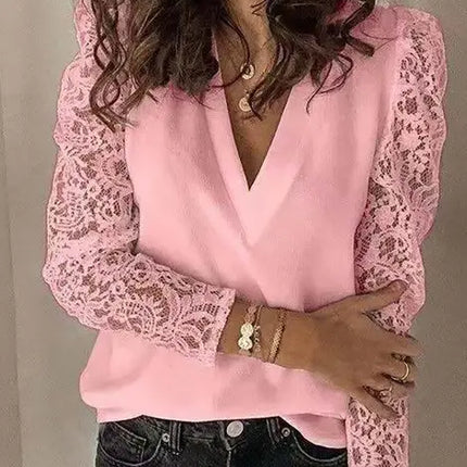 Long Sleeve Lace Patchwork Blouse