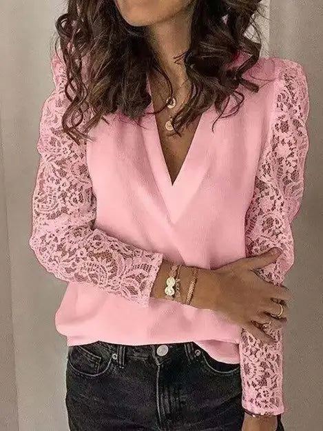 Long Sleeve Lace Patchwork Blouse