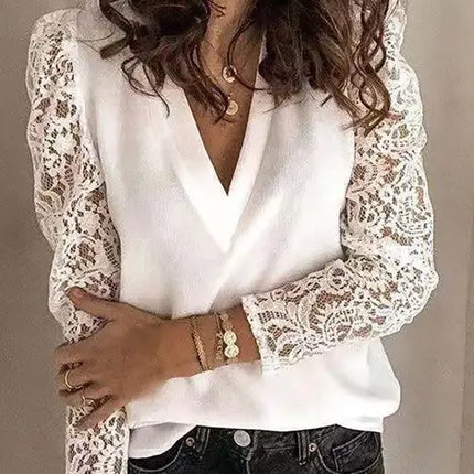 Long Sleeve Lace Patchwork Blouse