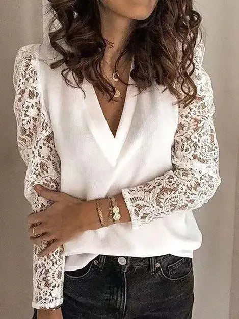 Long Sleeve Lace Patchwork Blouse