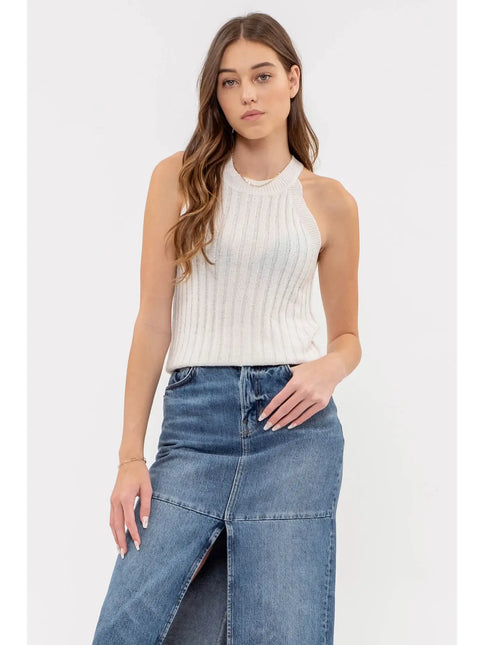 BLU PEPPER Halter Crochet Knit Tank