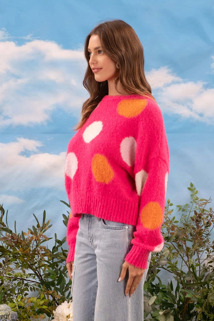 BLU PEPPER Polka Dot Crew Neck Knit Pullover Sweater