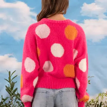 BLU PEPPER Polka Dot Crew Neck Knit Pullover Sweater