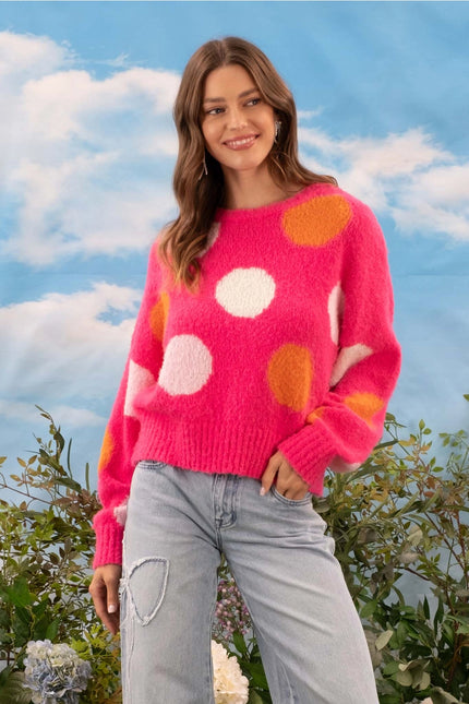 BLU PEPPER Polka Dot Crew Neck Knit Pullover Sweater