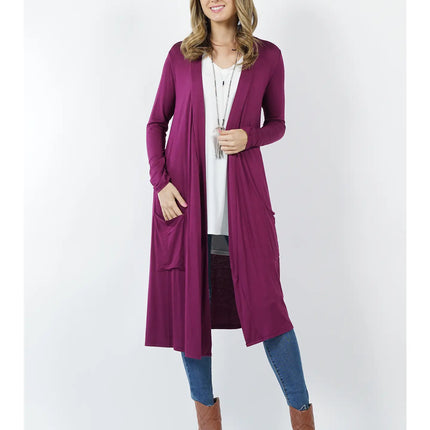 Long Open Cardigan - Dark Purple