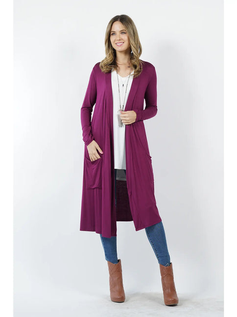 Long Open Cardigan - Dark Purple