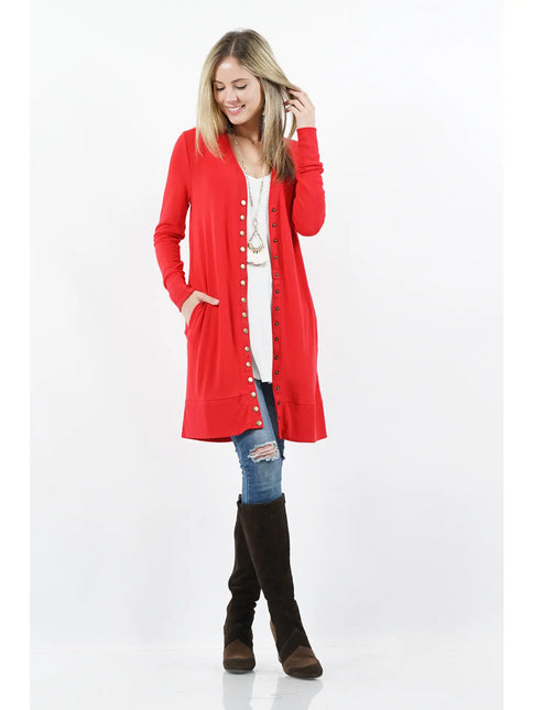 Snap Button Cardigan - Ruby Red
