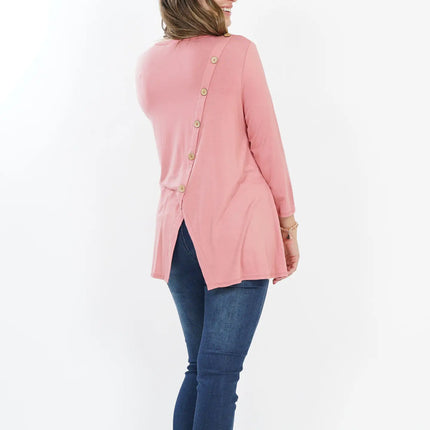 Plus Size Button Detailed Back Tunic - Salmon