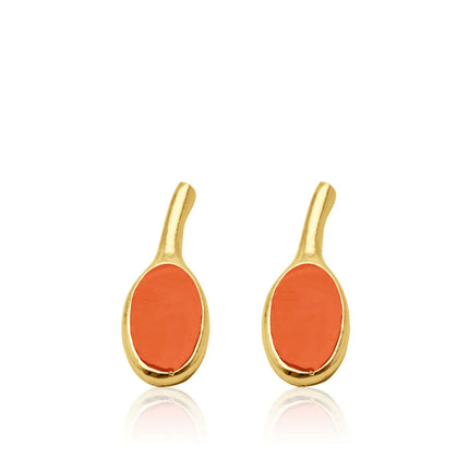 Gold Enamel Oval Drop Earrings
