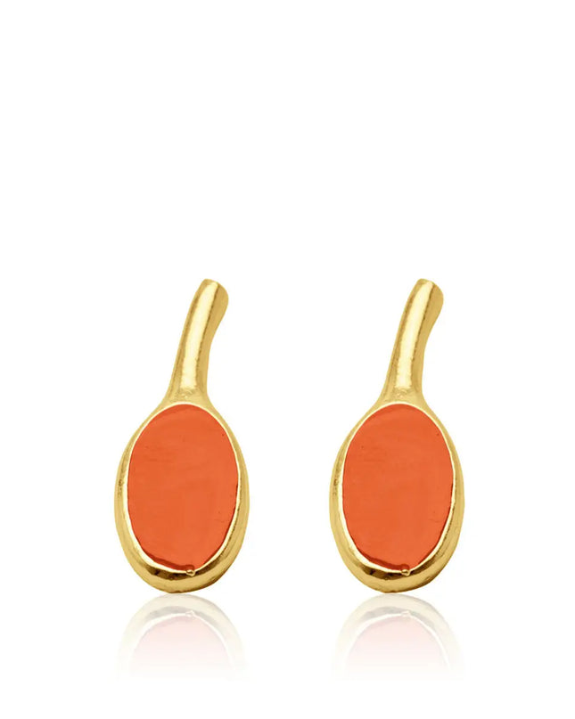 Gold Enamel Oval Drop Earrings