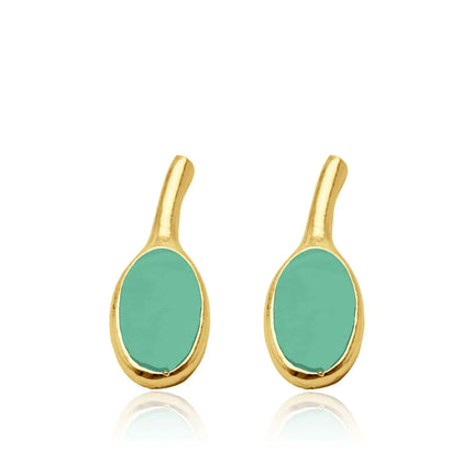 Gold Enamel Oval Drop Earrings
