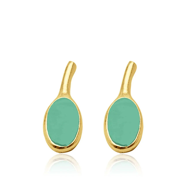 Gold Enamel Oval Drop Earrings