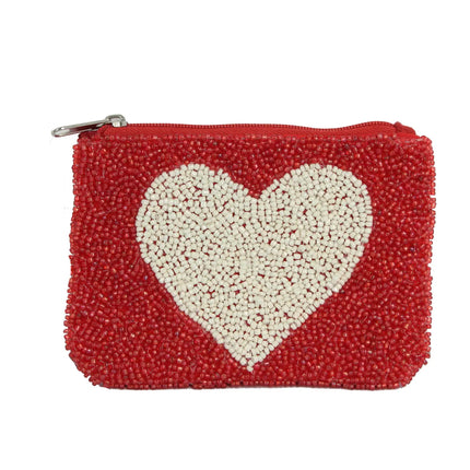 Ladies Festive Fully Beaded Heart Theme Coin Purse