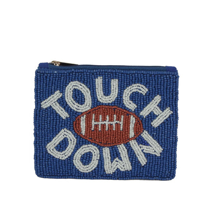Ladies Fully Beaded Blue Touch Down Theme Coin Purse