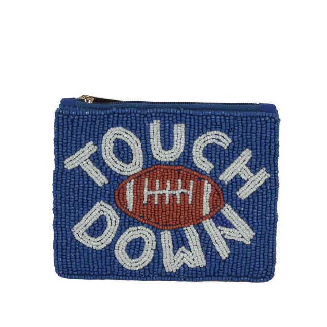 Ladies Fully Beaded Blue Touch Down Theme Coin Purse