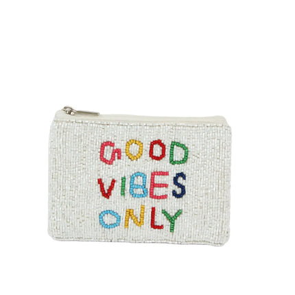 Ladies Fully Beaded Good Vibes Themed Coin Purse