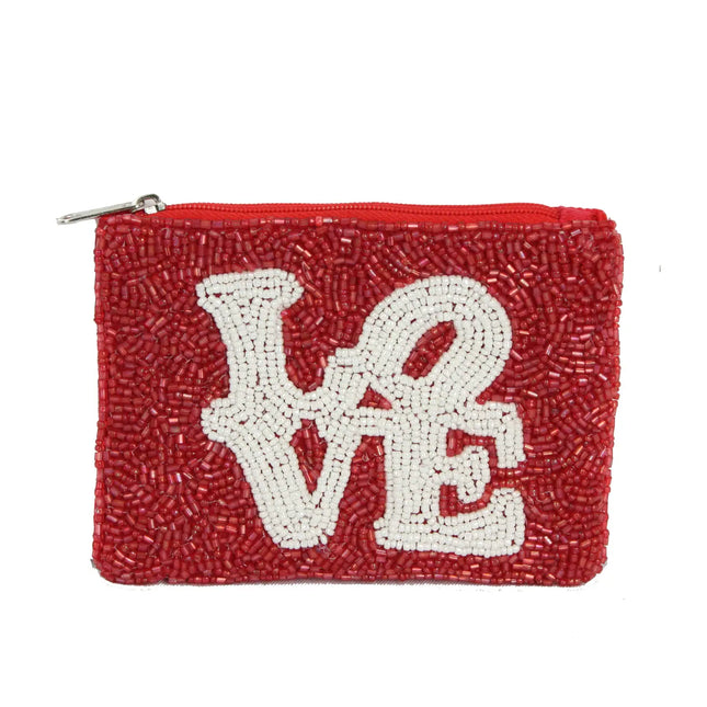Ladies Fully Beaded Red Love Theme Coin Purse