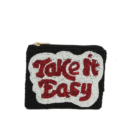Ladies Fully Beaded Take It Easy Themed Coin Purse