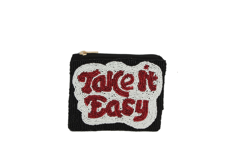 Ladies Fully Beaded Take It Easy Themed Coin Purse