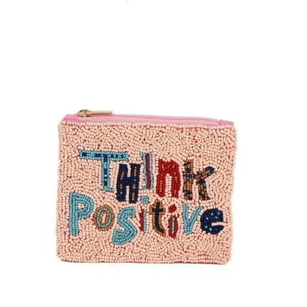 Ladies Fully Beaded Think Positive Theme Coin Purse