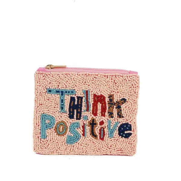 Ladies Fully Beaded Think Positive Theme Coin Purse