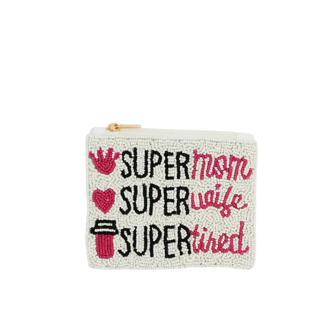 Ladies Super Mom Themed Beaded Coin Purse