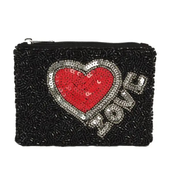 Red Heart & Love Fully Beaded Ladies Coin Purse